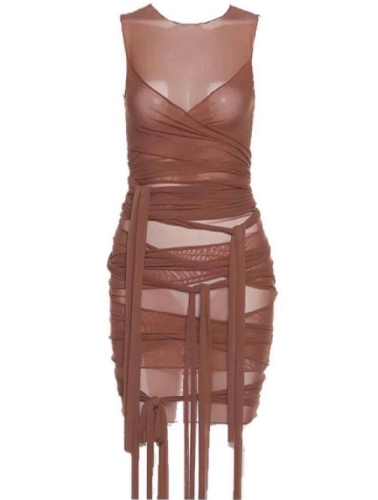 Wrap Me Up Mesh Dress - Brown – RAEBELLA